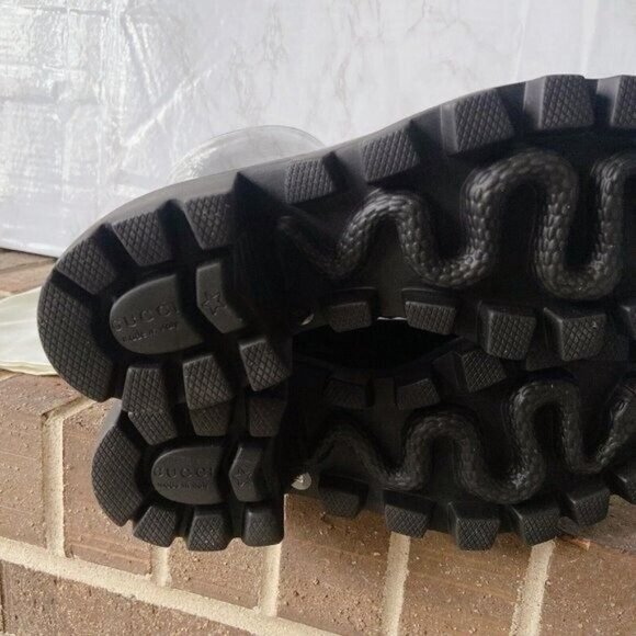 Gucci Horsebit Trip Lug Platform Heel Knee High Waterproof Rain Boot Black EU 37 - Picture 10 of 16